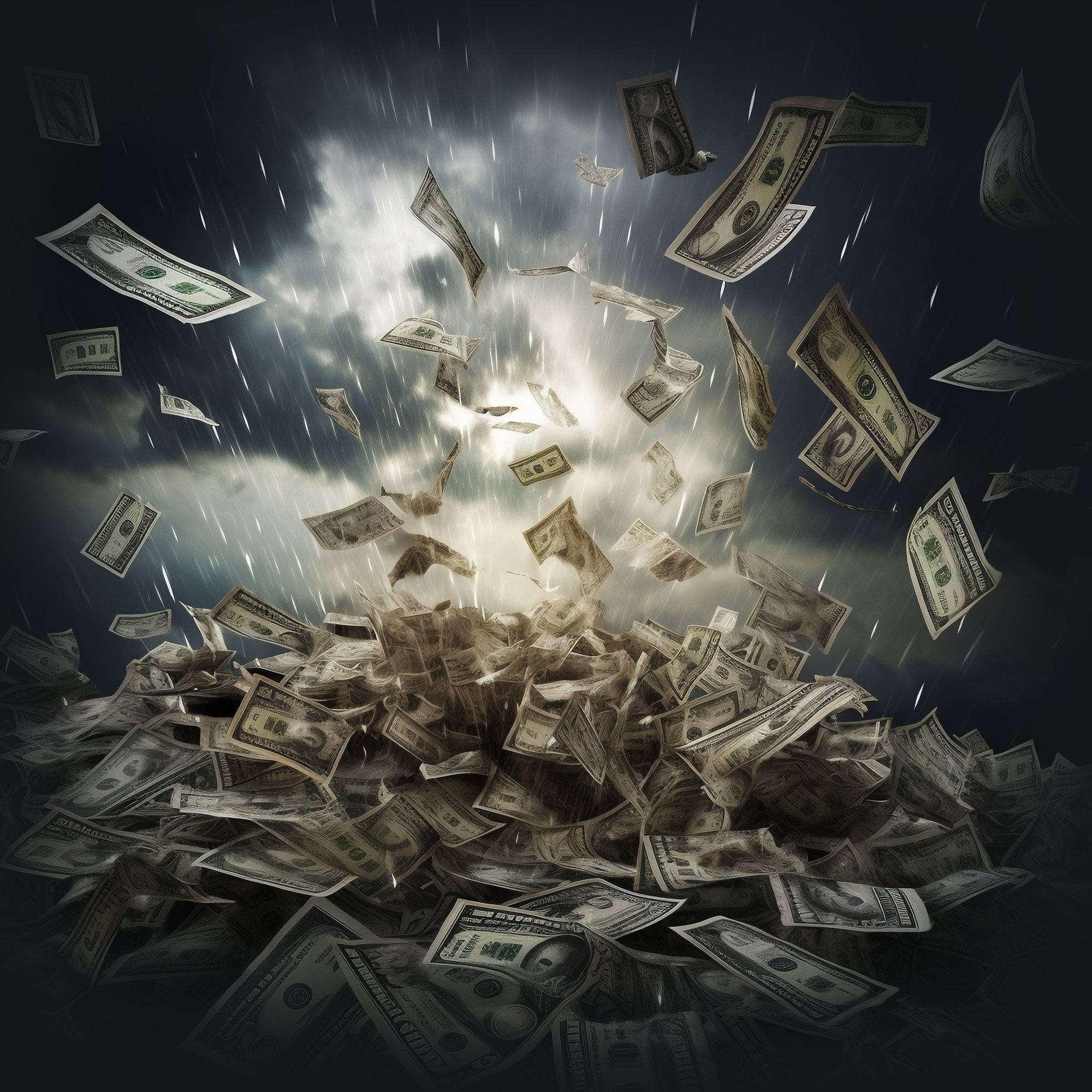 Raining Money signifying a hurricane accordion shutter discount.