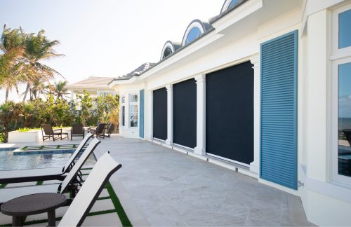 Hurricane Rolldown Fabric by Fenetex, Black Screen