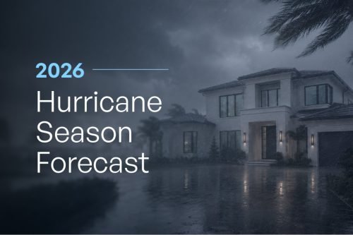 Text: 2026 hurricane season forecast. Image: South Florida with Hurricane Impact Windows weathering a hurricane/storm